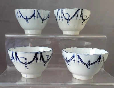 4 ANTIQUE ENGLISH PEARLWARE  HAND PAINTED GARLANDS OF FLOWERS TEABOWLS C1790S - Image 1 of 4