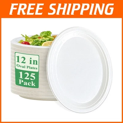 Compostable Oval Dinner Plates, 125 Pack, Eco-Friendly - Image 1 of 4
