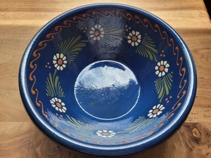 Vintage Elsass Soufflenheim Keramik Schale blaues Gänseblümchen Motiv 10,5" Durchmesser - Bild 1 von 23