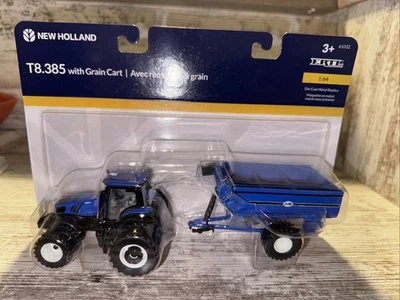 1/64 New Holland T8.385 Tractor Duals Front & Rear With Blue J&M Grain Cart Ertl - Image 1 of 4