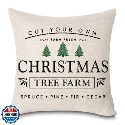 Kithomer Christmas Tree Farm Pillow Cover 20x20 Inch, Seasonal Farmhouse Chri - Image 1 of 4