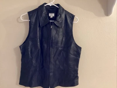 Apt. 9 Натуральная овчина из черной кожи с воротником полный молнии жилет женщин M - Изображение 1 из 4