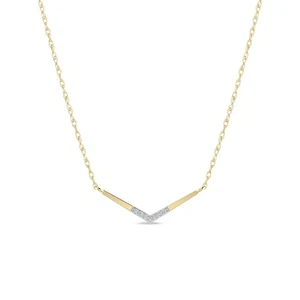 I-J/I2-I3 0.020Ct Round Natural Diamond V Shape Pendant Necklace 10K Yellow Gold - Picture 1 of 5