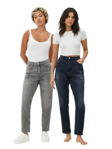Ladies High Rise Mom Fit Jeans Grey And Dark Washed Denim Trousers Bottom - Picture 1 of 11