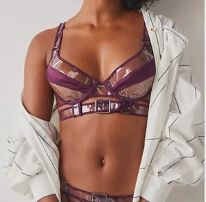 Thistle & Spire XS Star Crossed PVC Bralette Buckle Satin Trim New With Tags - Picture 1 of 10