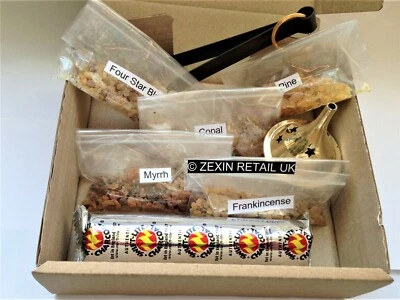 THE ULTIMATE INCENSE RESIN SET - 5 Incense Resins Charcoal Tongs & Brass Burner - Image 1 of 2