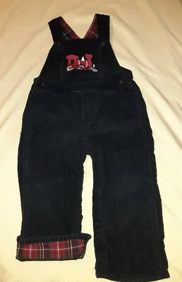 Crazy 8 2012 Holiday Pictures Black Corduroy Overalls Red Train Plaid Boys 18 24 - Image 1 of 4