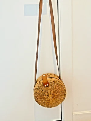 Topshop Round Basket Weave Leather Strap Crossbody Bag - Image 1 of 4