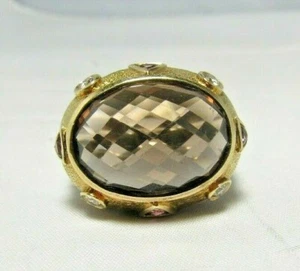 David Yurman SS & 18K Smoky Quart, Pink Stones & Diamond Leonardo Ring - Picture 1 of 11