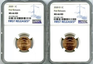 2020 P & D CENT NGC MS66 SHIELD MATCHING 2 COIN LINCOLN LABEL SET FIRST RELEASES - Picture 1 of 2