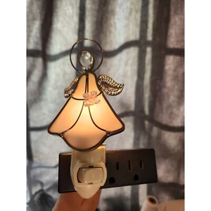 Handmade Stained Glass Angel Night Light Plug-in Mosaic Floral Glass Lamp - Picture 1 of 5