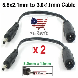 2 Stück 17 cm 3,0 x 1,1 mm Stecker auf 5,5 x 2,1 mm Buchse DC Netzteil Kabel - Bild 1 von 8