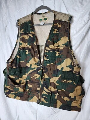 Camo Hunting Vest Game Winner Sportswear Vest 1X/2X Adjustable Green Mesh Zip - Image 1 of 4