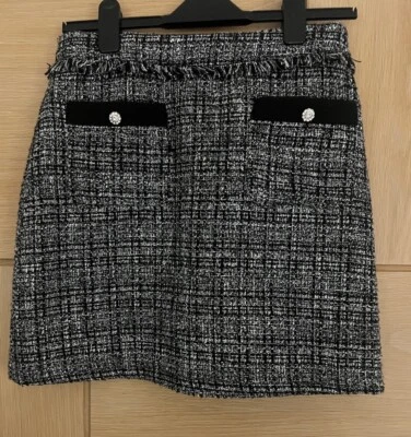 WAREHOUSE black white tweed mini skirt size 10 - Image 1 of 4