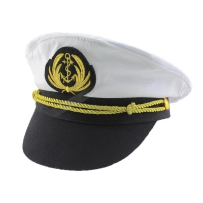 Blanco Yate Capitán Patrón Azul Marino Marinero Barco Gorra Sombrero Disfraz Nuevo Foto 1 de 4