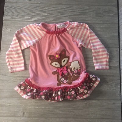 Рубашка с оборками Emily Rose для девочек 12-18 месяцев розовая лиса - Изображение 1 из 4