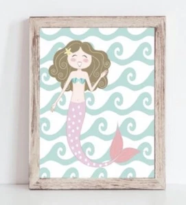 Purple And Aqua Mermaid Nursery Print, Girl Mermaid Bedroom Wall Art - Picture 1 of 1