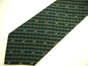 Tommy Hilfiger Mens Necktie Tie Navy Blue Green Striped Mini Paisley 56" Short - Picture 1 of 4