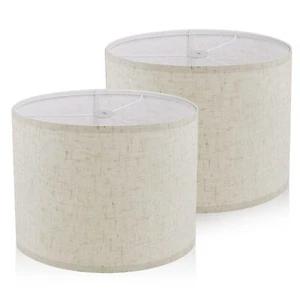 2 Set Beige Drum Lampshades 12.6"x8.3" Natural Linen Table Floor Lamp Shades - Picture 1 of 7