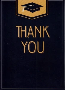 Hallmark Black And Gold Graduation Cap Thank You Blank Note Greeting Card   - Picture 1 of 2