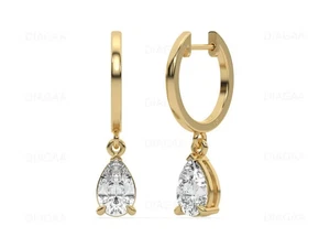 4.00Ct Pear-Cut G/VS1 Lab Grown Diamond Dangle/Drop Stud Earring Yellow Gold - Picture 1 of 5