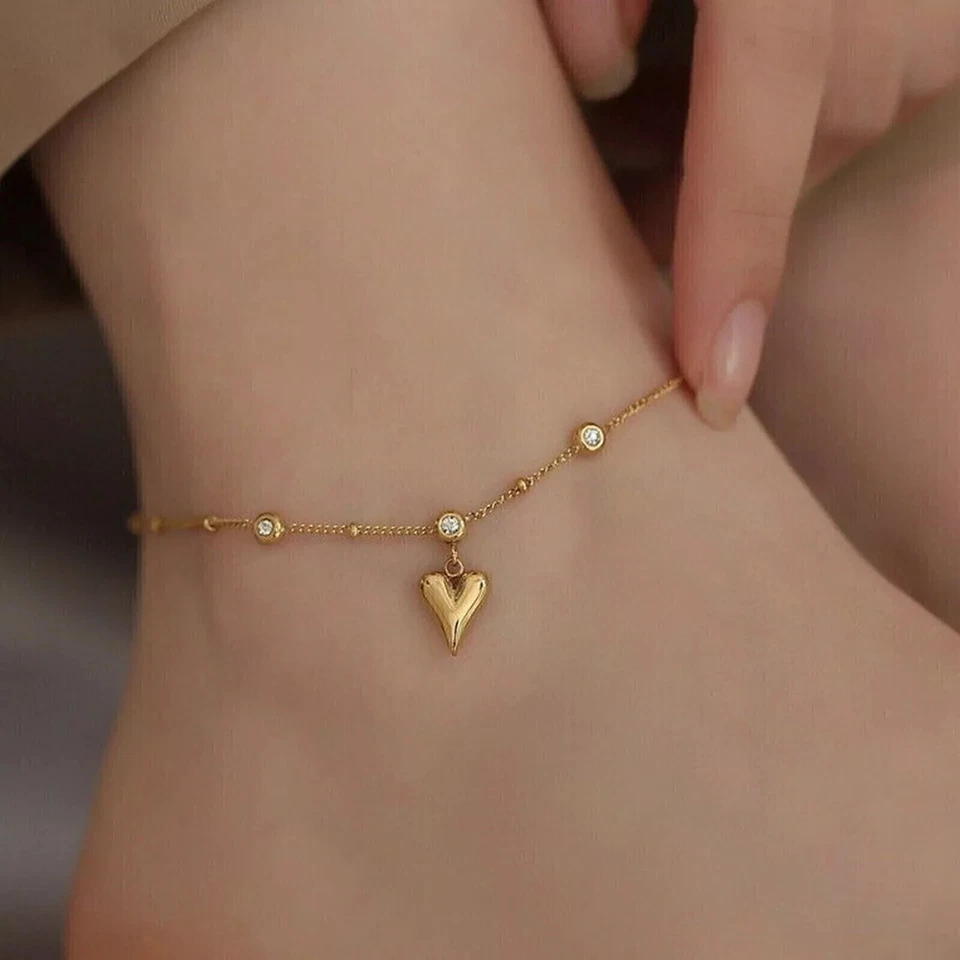 Tobillera de belleza para mujer de diamante simulado de corte redondo de 1,50 quilates enchapada en oro amarillo de 14 quilates Foto 1 de 4