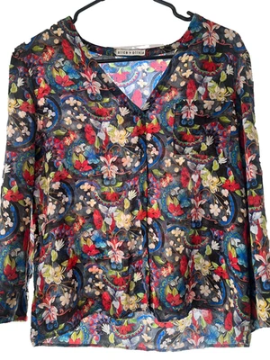 Blusa de seda con estampado floral Alice + Olivia para mujer talla pequeña, manga larga Boho T Foto 1 de 3