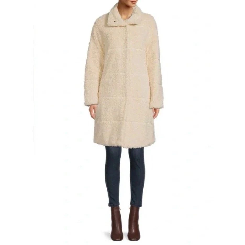 Abrigo acolchado polar Sherpa de peluche crema Donna Karan New York XS Foto 1 de 4