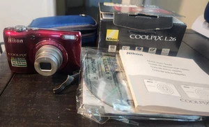 Nikon COOLPIX L26 16.1MP Rot Digitalkamera mit Box, Papieren, Disc, Tasche FUNKTIONIERT - Bild 1 von 2