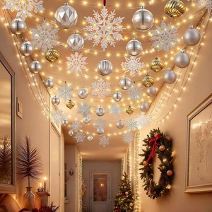 Christmas Hallways Ceiling Lights Decorations 65 ft LED String Lights with Remot - Picture 1 of 7
