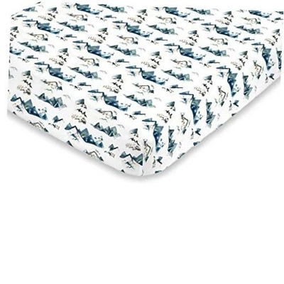  Super Soft Blue, Green, Tan & White Mountain Mini Crib Blue, Green, Tan, White - Image 1 of 4