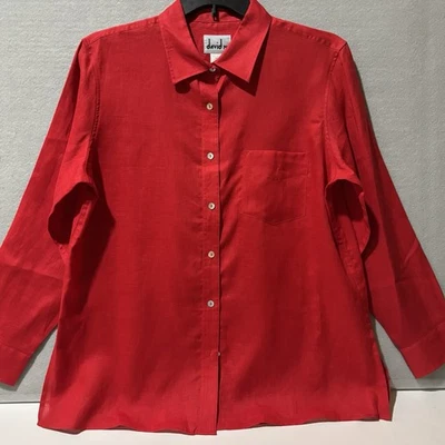 Camisa DAVID N Mujer XL Roja 100% Lino Cuello L/S Negocios Informal Abotonada Foto 1 de 4
