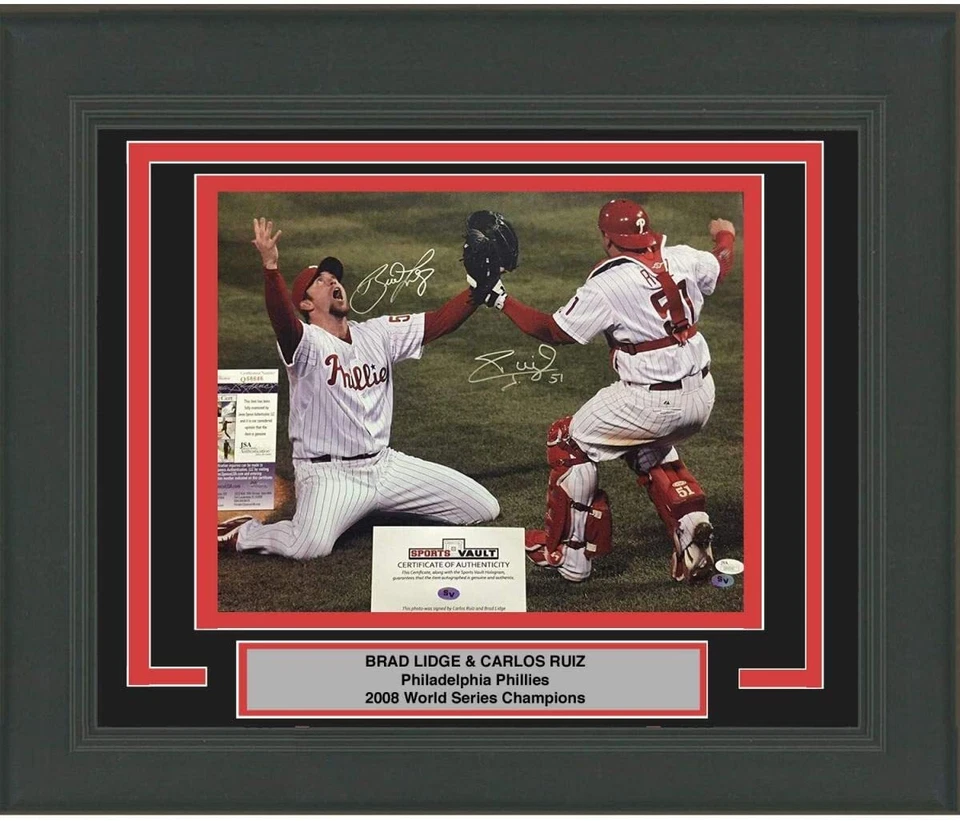 FRAMED Autographed/Signed BRAD LIDGE CARLOS RUIZ 2008 WS 16x20 Photo JSA COA - Image 1 of 1