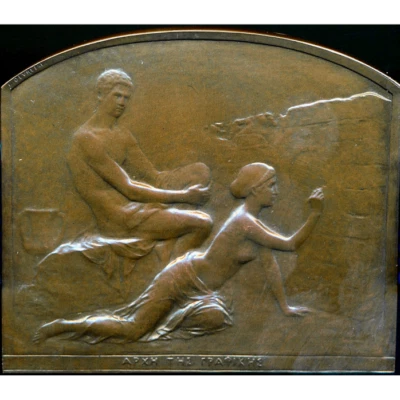 1903 BELGIUM L'invention du dessin 51.5*60mm bronze plaque by Devreese and Fisch - Image 1 of 3