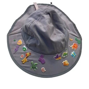 Kids Size Medium Sun Hat with Neck Flap Gray Adjustable Mesh UPF 50+ Stickers - Picture 1 of 11