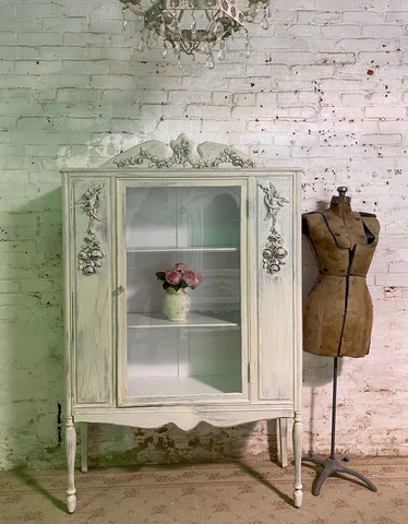 Painted Cottage Shabby Chic Romantic French China Cabinet Cover