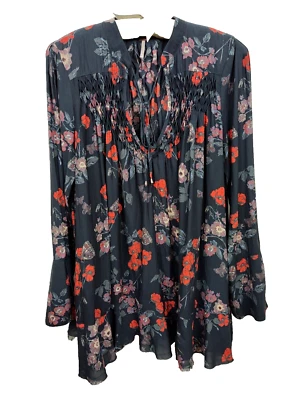 Vestido para mujer Free People túnica manga larga floral azul mediano mariposa Foto 1 de 4