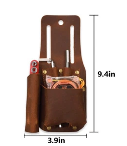 Men waist Bag belt pack Hammer Tape measure tool case Cow Leather brown H230 - Picture 1 of 5