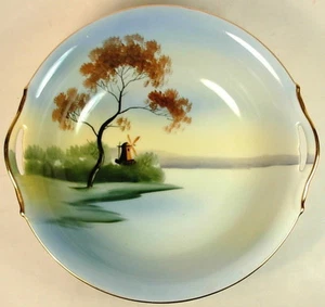 NORITAKE JAPAN SCENE 9 1/2" SERVING BOWL WINDMILL TREE WATER BLUE - Picture 1 of 3