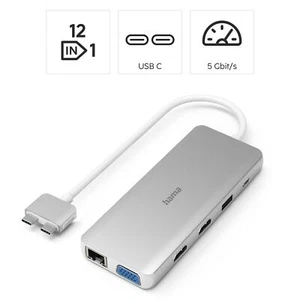 Hama USB-C-Hub 12 Ports Multiport für Apple MacBook Air + Pro USB-C VGA HDMI 4K - Bild 1 von 7