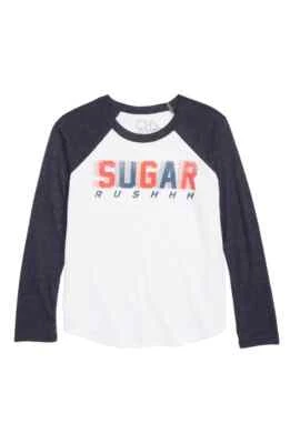 Camiseta informal Chaser Boys blanca gris Sugar Rush cuello redondo manga raglán talla 14 $70 Foto 1 de 2