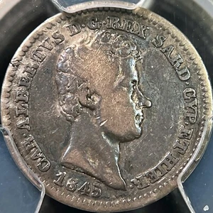 ITALY. 1845, 50 Centesimi, Silver - PCGS VF30 - Sardinia, Turin, Eagle, RARE - Picture 1 of 12