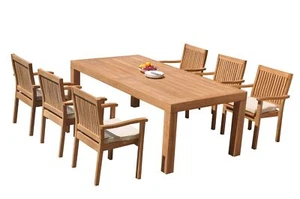 7pc Grade-A Teak Dining Set Canberra Rectangle Table Leveb Stacking Arm Chairs - Picture 1 of 6