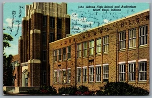 Postcard South Bend IN c1949 John Adams High School & Auditorium - Picture 1 of 2