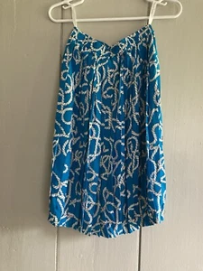 NWT Diane Von Furstenberg Silk Teal Blue Pleated Rope Print Skirt Nautical Small - Picture 1 of 8