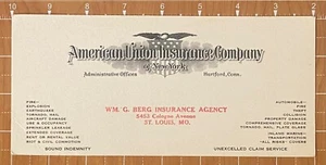AMERICAN UNION INSURANCE CO. OF NY TINK BLOTTER ~ ESCUDO BANDERA ESTADOUNIDENSE ÁGUILA EE. UU. - Imagen 1 de 3