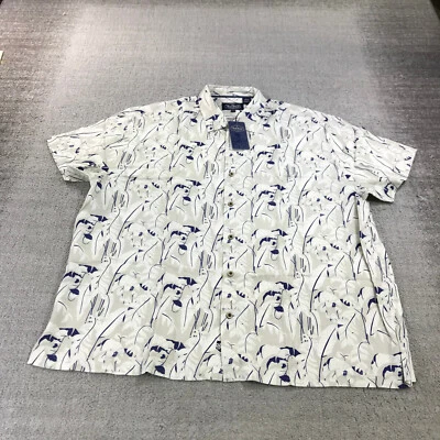 Nat Nast Shirt Mens 2XL XXL Button Up Hawaiian Camp Floral Bei Blue Casual Adult - Image 1 of 4