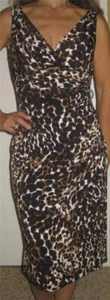RALPH LAUREN leopard animal print jersey ruched cocktail party dress 2 NWT - Picture 1 of 8