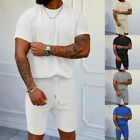 Comfortable Men's Solid Color Tracksuit O Neck T Shirt + Shorts 2Pcs Set