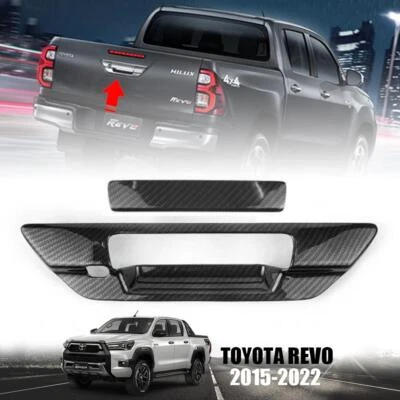 REAR Tailgate Handle Cover Camera carbon Style For Toyota Hilux Pickup 2015-2023 - Image 1 of 4